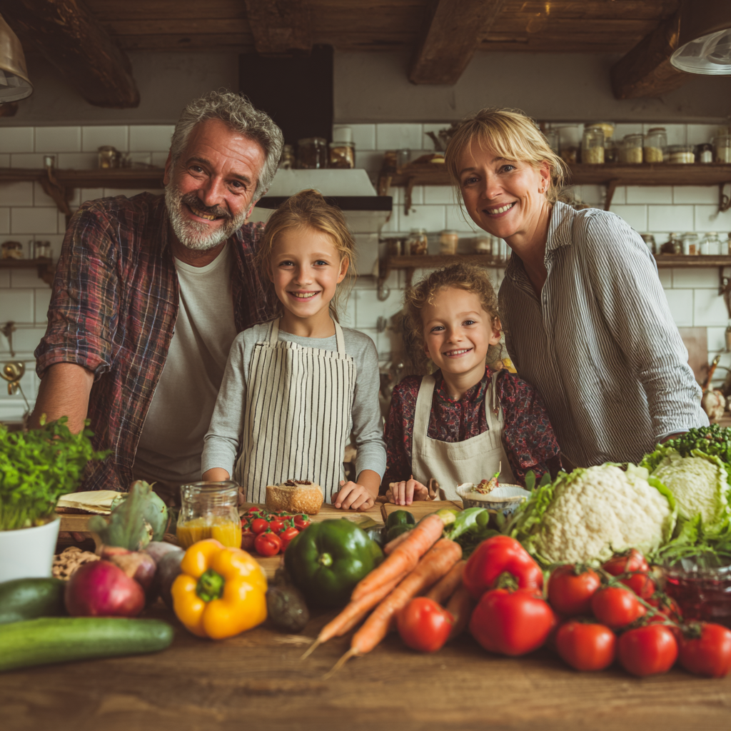 Magyar középkorú férfi és nő együtt főz a modern konyhában, színes zöldségeket vágnak és egészséges ételeket készítenek